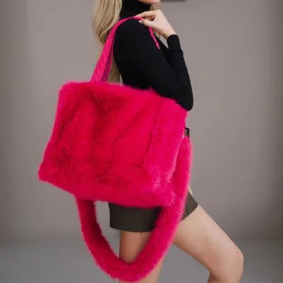 Fashnzfab Fluffy Faux Fur Oversized Tote Bag / Handbag In Pink