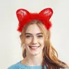 Fashnzfab Fluffy Fur Trim Lace Cat Ear Headband In Red