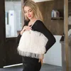 Fashnzfab Fluffy Fuzzy Faux Fur Pearl Strap Shoulder Bag In Multi