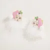 Fashnzfab Fluffy Pom Pom Santa Face Earrings - Pink In Pink