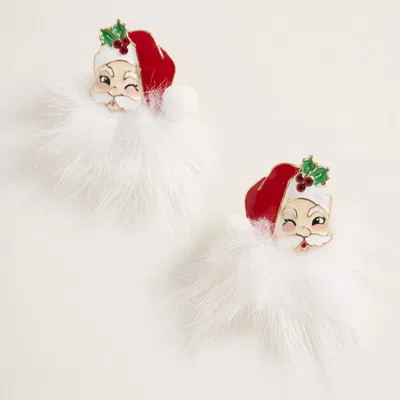 Fashnzfab Fluffy Pom Pom Santa Face Earrings In Red