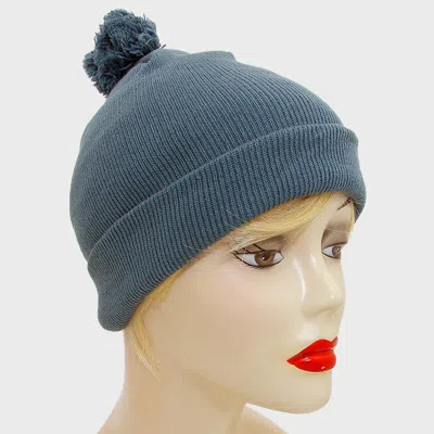 Fashnzfab Fold Over Knit Pom Pom Beanie Hat In Gray