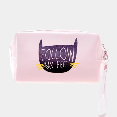 Fashnzfab Follow My Feet Cat Print Zipper Pouch Bag 7.5x4x3.5 In Multi