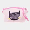 Fashnzfab Follow My Feet Cat Print Zipper Pouch Bag In Pink