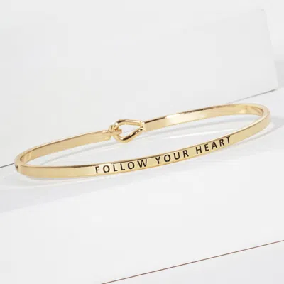 Fashnzfab Follow Your Heart Engraved Thin Brass Metal Bangle Bracelet Gold