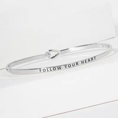Fashnzfab Follow Your Heart Engraved Thin Brass Metal Bangle Bracelet In Multi