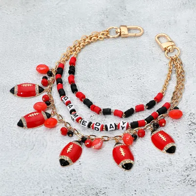 Fashnzfab Football Charm Embellished Game Day Heishi Beaded Layered Bag Charm In Red
