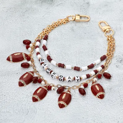 Fashnzfab Football Charm Embellished Game Day Heishi Beaded Layered Bag Charm In Silver