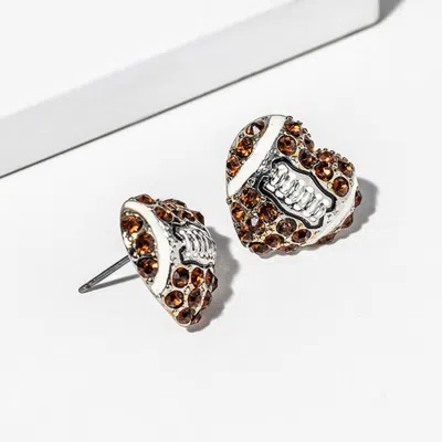 Fashnzfab Football Crystal Pave Heart Stud Earrings In Multi