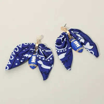 Fashnzfab Football Fabric Bow Drop Earrings In Blue
