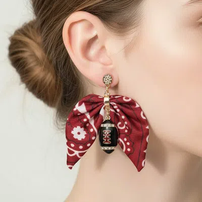 Fashnzfab Football Fabric Bow Drop Earrings In Brown