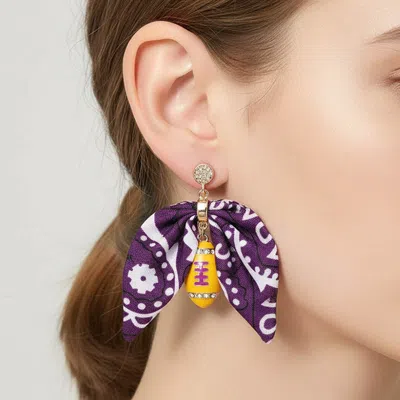 Fashnzfab Football Fabric Bow Drop Earrings In Purple