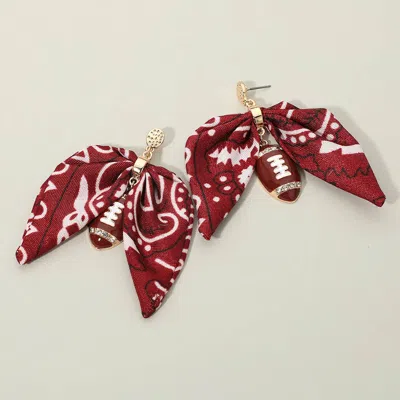 Fashnzfab Football Fabric Bow Drop Earrings In Red