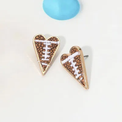 Fashnzfab Football Heart Stud Earrings In Blue