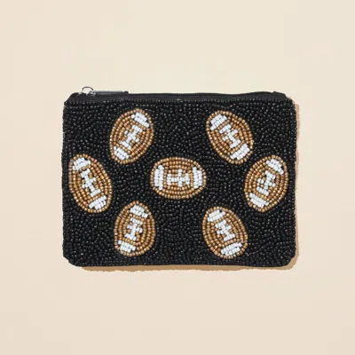 Fashnzfab Football Pattern Seed Beaded Mini Pouch Bag In Black