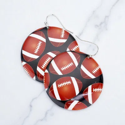 Fashnzfab Football Patterned Metal Round Dangle Earrings - Brown In Multi