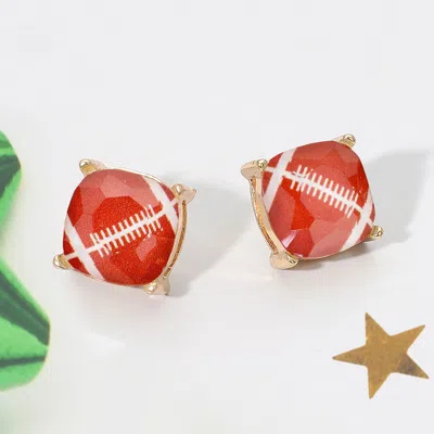 Fashnzfab Football Printed Square Stud Earrings In Brown