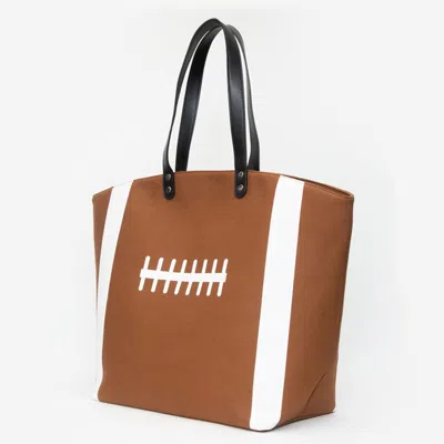 Fashnzfab Football Stitch Print Large Shoulder Tote Bag In Brown