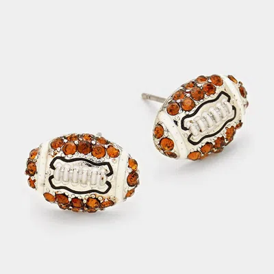 Fashnzfab Football Stud Earrings - White, Silver, Brown, Black In Multi