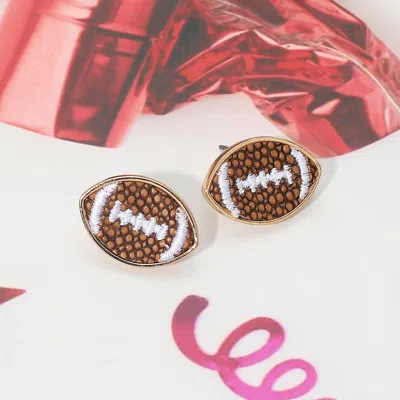 Fashnzfab Football Stud Earrings In Brown
