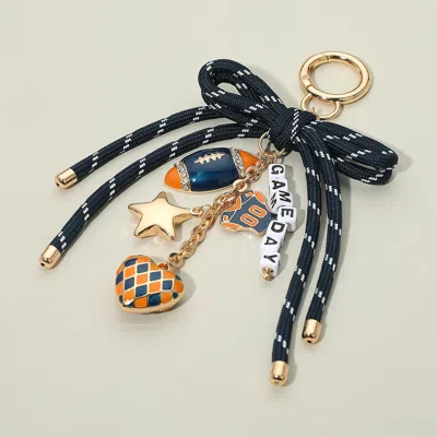 Fashnzfab Football Themed Charm Game Day Message Beaded Rope Bow Accent Keychain / Bag Charm In Black