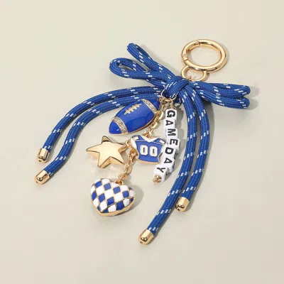 Fashnzfab Football Themed Charm Game Day Message Beaded Rope Bow Accent Keychain Bag Charm In Blue