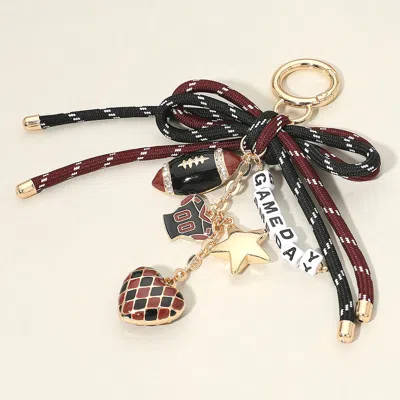 Fashnzfab Football Themed Charm Game Day Message Beaded Rope Bow Accent Keychain Bag Charm In Brown
