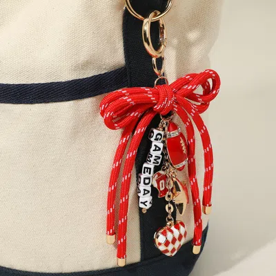 Fashnzfab Football Themed Charm Game Day Message Beaded Rope Bow Accent Keychain Bag Charm In Gold