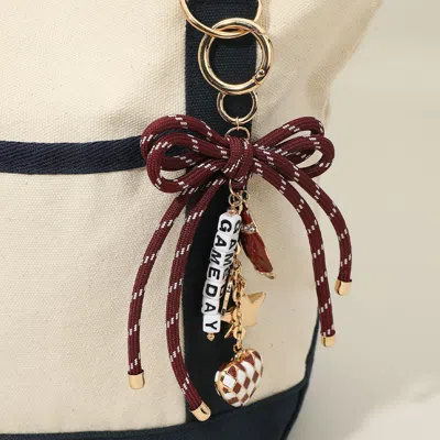Fashnzfab Football Themed Charm Game Day Message Beaded Rope Bow Accent Keychain Bag Charm In Multi