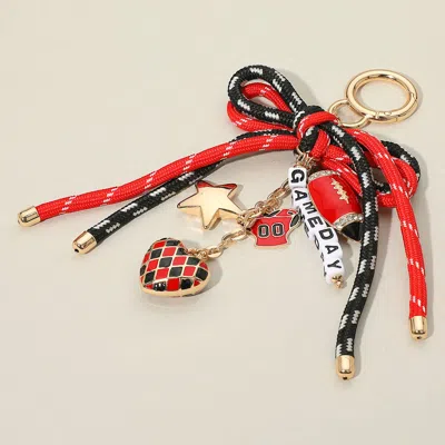 Fashnzfab Football Themed Charm Game Day Message Beaded Rope Bow Accent Keychain Bag Charm In Multi