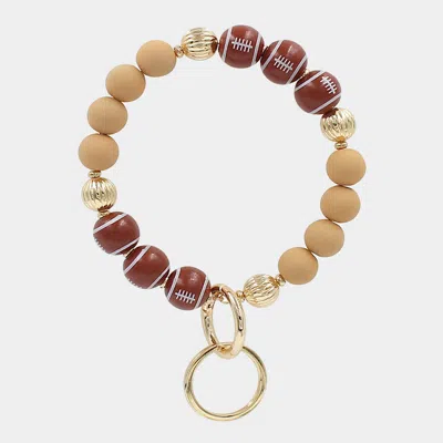 Fashnzfab Football Wood Ball Accented Beaded Keychain / Bracelet In Sand