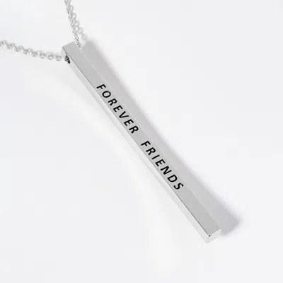 Fashnzfab Forever Friends Brass Metal Bar Pendant Necklace In Silver