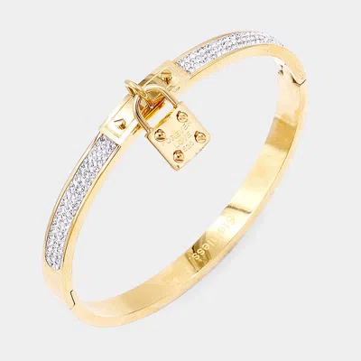 Fashnzfab Forever Love Metal Lock Charm Stainless Steel Evening Bracelet Gold