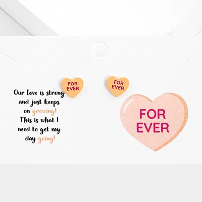 Fashnzfab Forever Message Heart Stud Earrings In White
