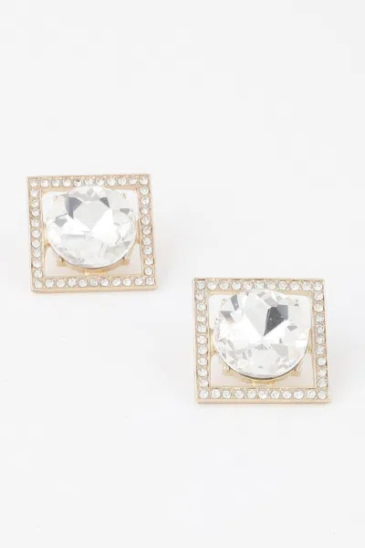 Fashnzfab Framed Rhinestone Stud Earrings In Transparent