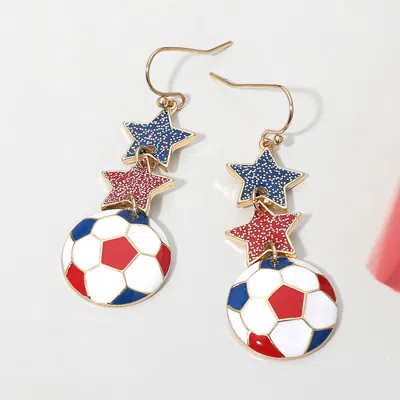 Fashnzfab France Glittered Double Star Soccer Ball Drop Earrings In Multi