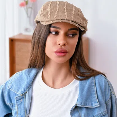 Fashnzfab Fray Detail Newsboy Hat In Green