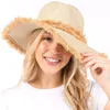 Fashnzfab Frayed Band And Trip Straw Sun Hat In Sand