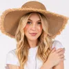 Fashnzfab Frayed Edge Floppy Straw Sun Hat In Gray