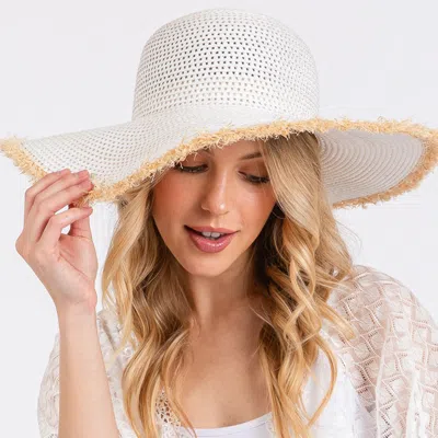 Fashnzfab Frayed Edge Floppy Straw Sun Hat In White