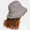 Fashnzfab Frayed Edge Woven Bucket Hat In Gray