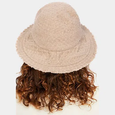 Fashnzfab Frayed Edge Woven Bucket Hat In Sand