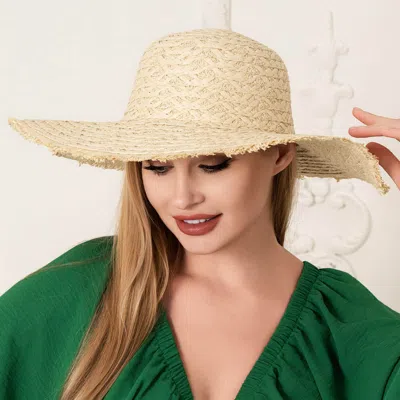 Fashnzfab Frayed Edged Straw Sun Hat In Sand