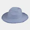 Fashnzfab Frayed Solid Straw Sun Hat In Blue