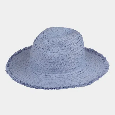 Fashnzfab Frayed Solid Straw Sun Hat In Blue