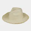 Fashnzfab Frayed Solid Straw Sun Hat In Sand