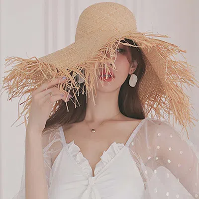 Fashnzfab Frayed Straw Sun Hat In Sand
