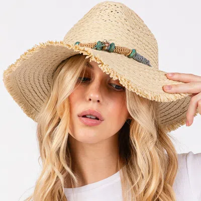 Fashnzfab Frayed Straw Sun Hat With Braided Starfish Band In Brown