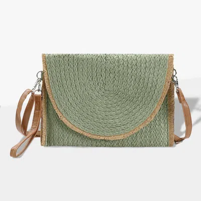 Fashnzfab Frayed Trip Two Tone Straw Clutch / Crossbody Bag In Green