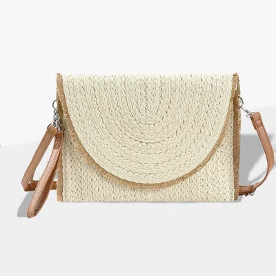 Fashnzfab Frayed Trip Two Tone Straw Clutch / Crossbody Bag In Sand